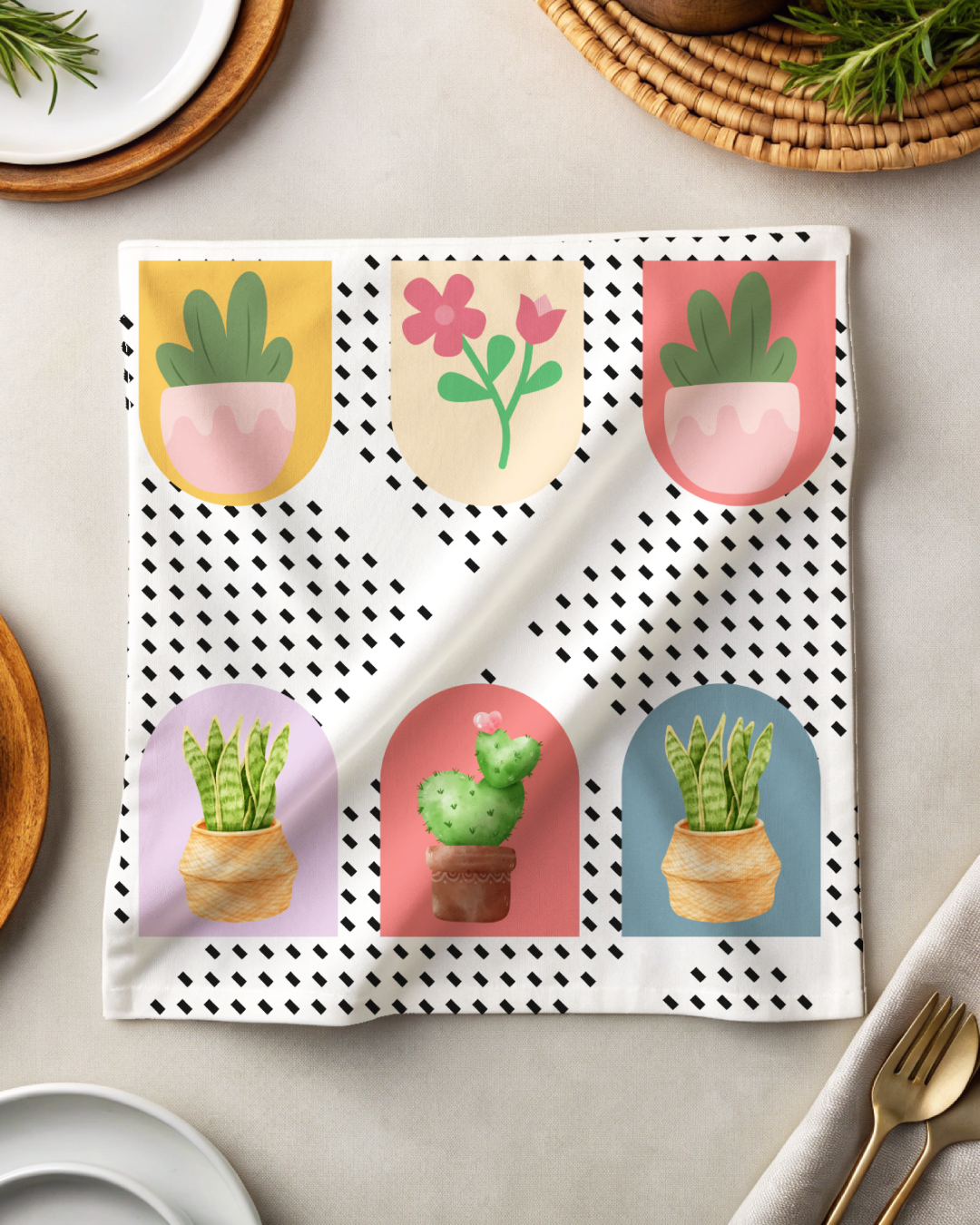 Tea Napkin - Abstract Floral and Colorful Plant Pattern (Ships Only To India)