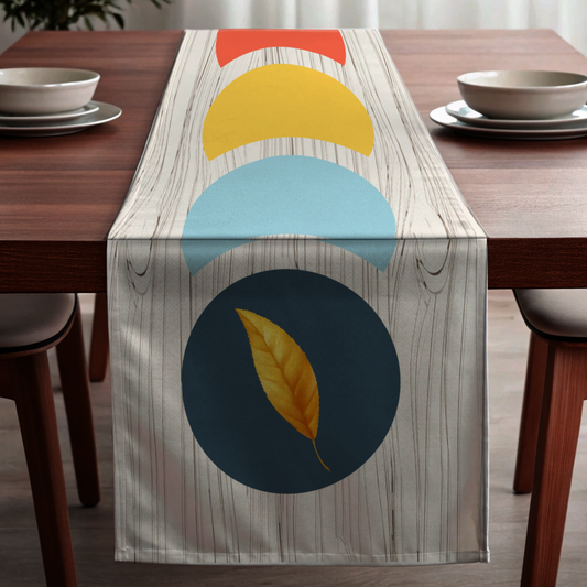 Colorful Moons Semi Circles and Golden Leaves Bed and Table Runner (Ships Only To India)