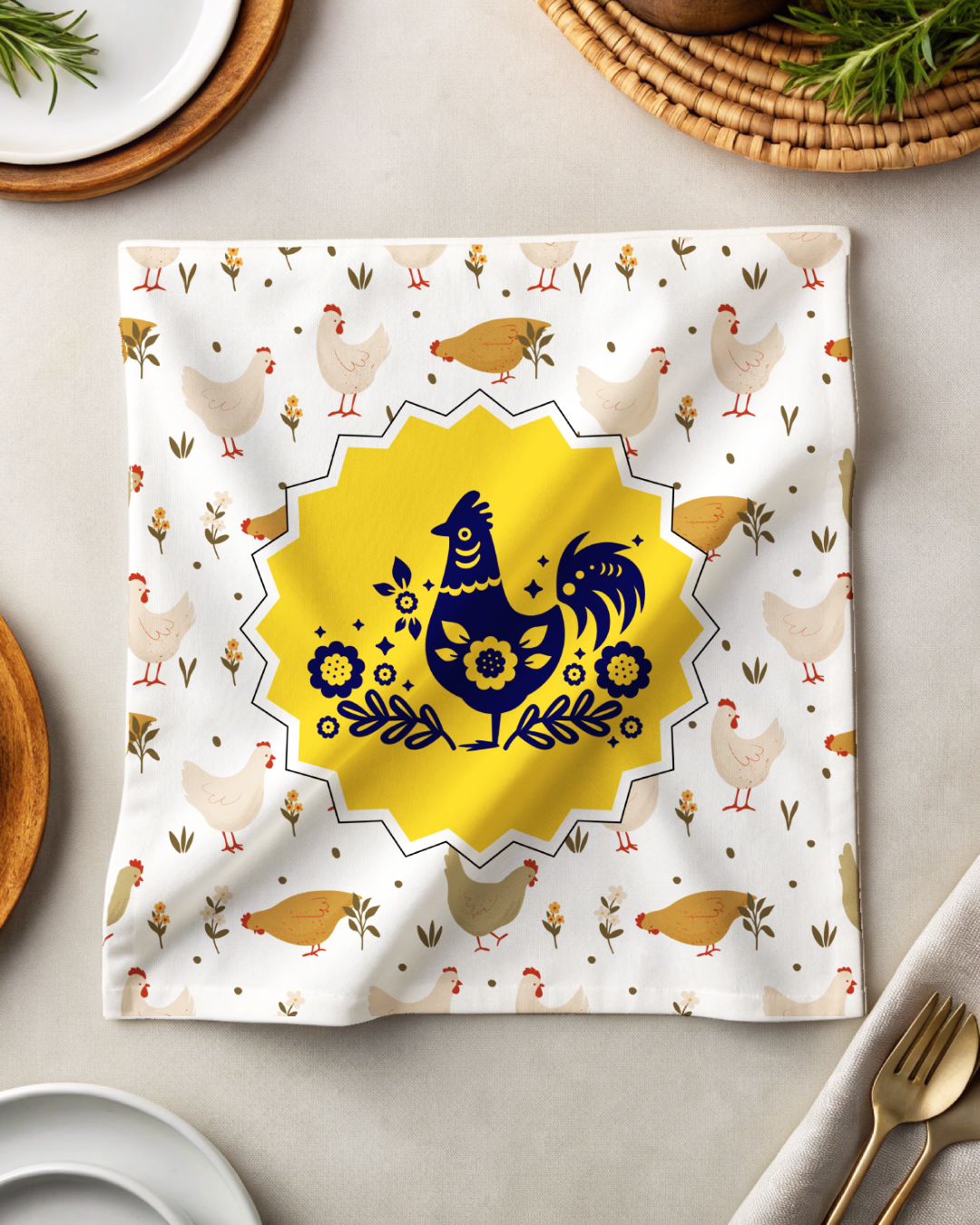 Tea Napkin - Floral Hen Abstract Design (Ships Only To India)