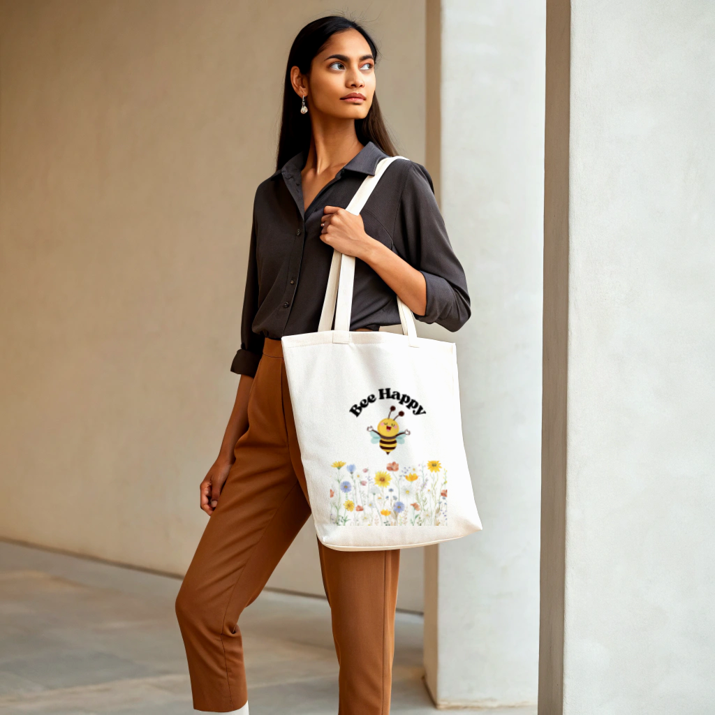 Bee Happy Tote Bag (Ships Only To India)