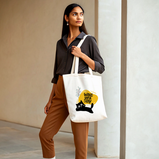 Cat Wake Up and SLAY Tote Bag (Ships Only To India)