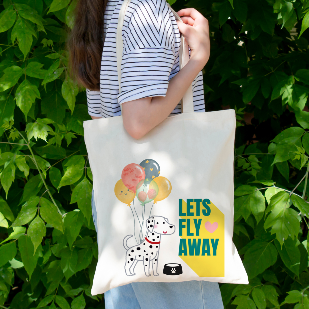 Dog & Balloons Lets Fly Away Tote Bag (Ships Only To India)