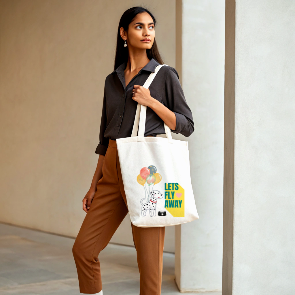 Dog & Balloons Lets Fly Away Tote Bag (Ships Only To India)
