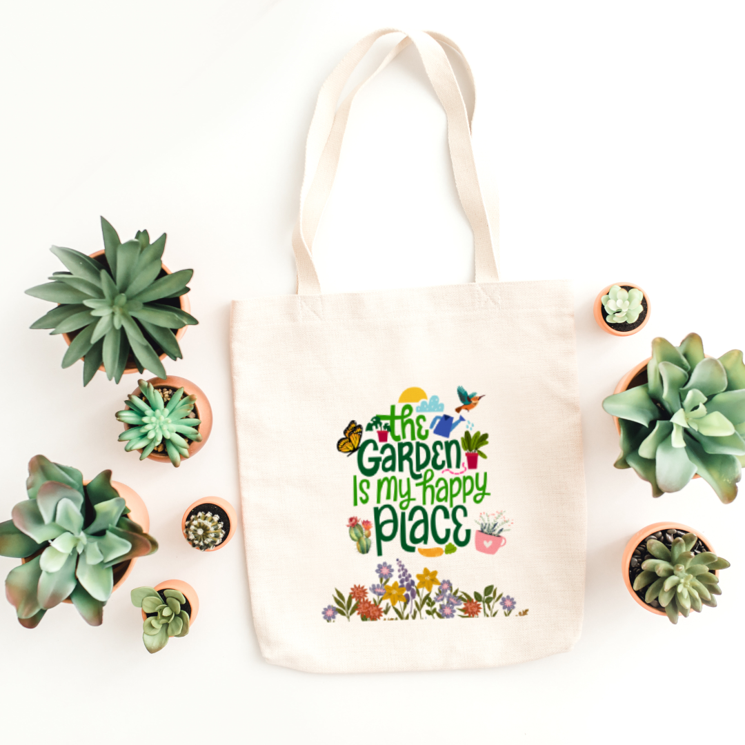 Garden is my happy place tote bag (Ships Only To India)