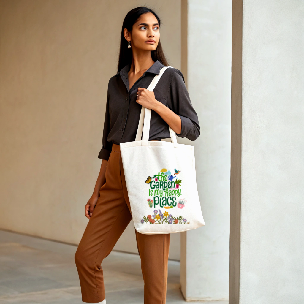 Garden is my happy place tote bag (Ships Only To India)