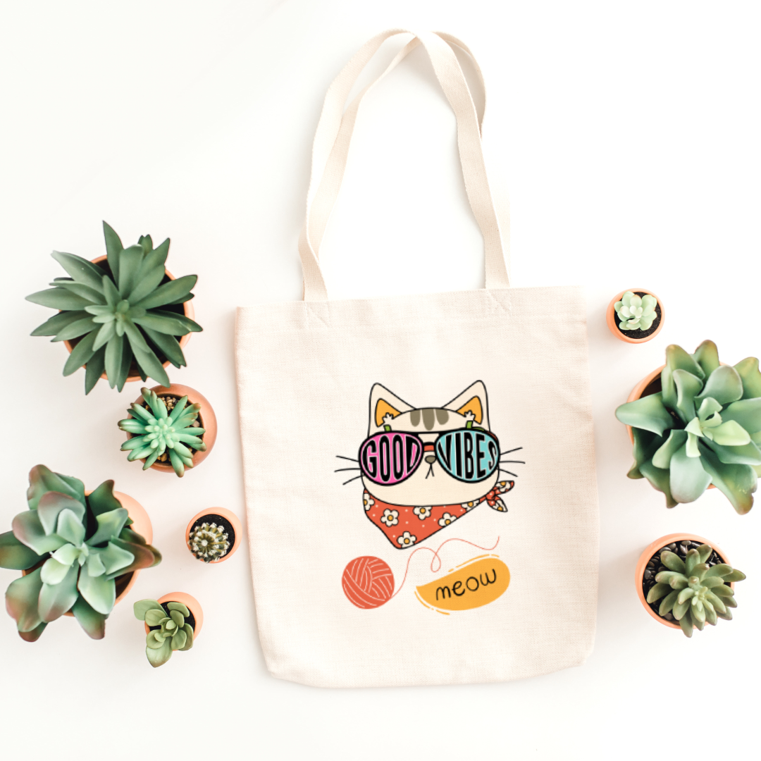 Cute Cowboy Cat Playful Good Vibes Tote Bag (Ships Only To India)