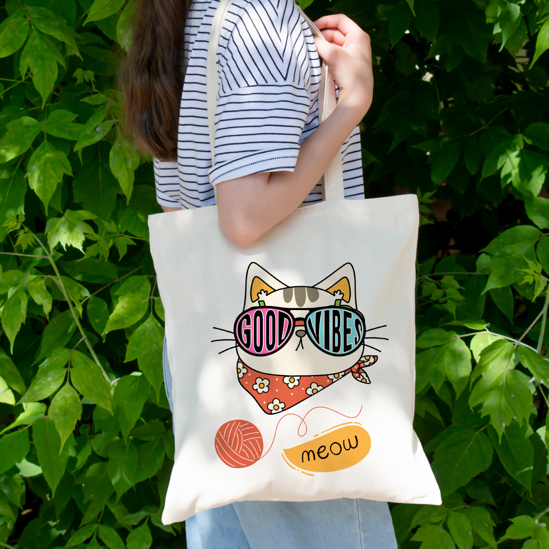 Cute Cowboy Cat Playful Good Vibes Tote Bag (Ships Only To India)