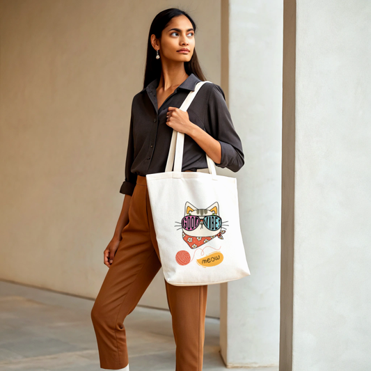 Cute Cowboy Cat Playful Good Vibes Tote Bag (Ships Only To India)