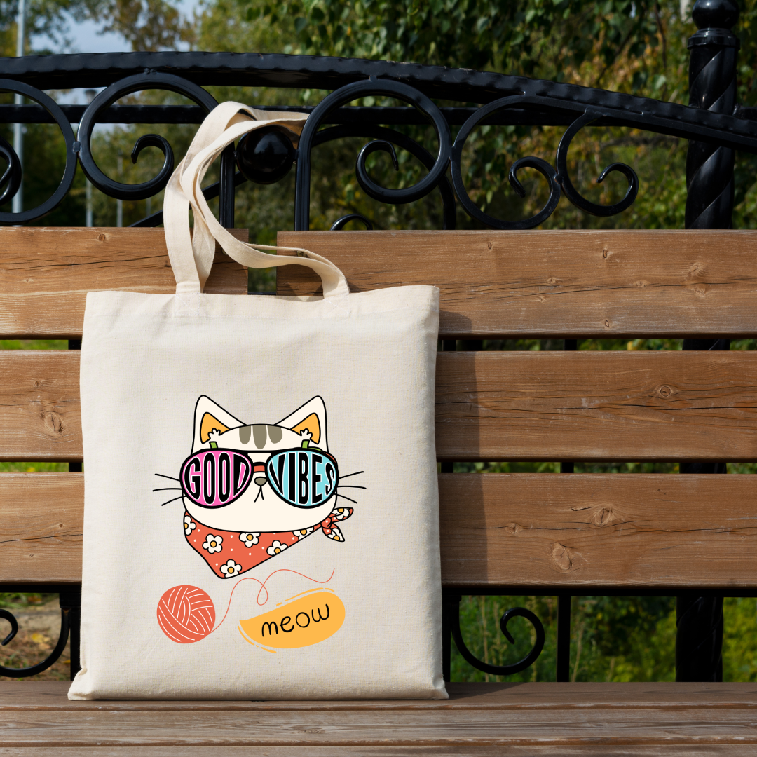 Cute Cowboy Cat Playful Good Vibes Tote Bag (Ships Only To India)