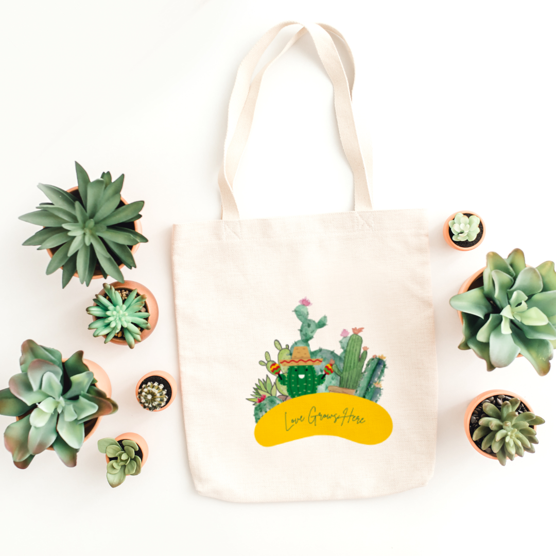 Everyday Large Tote Bag Love Grows Here (Ships Only To India)