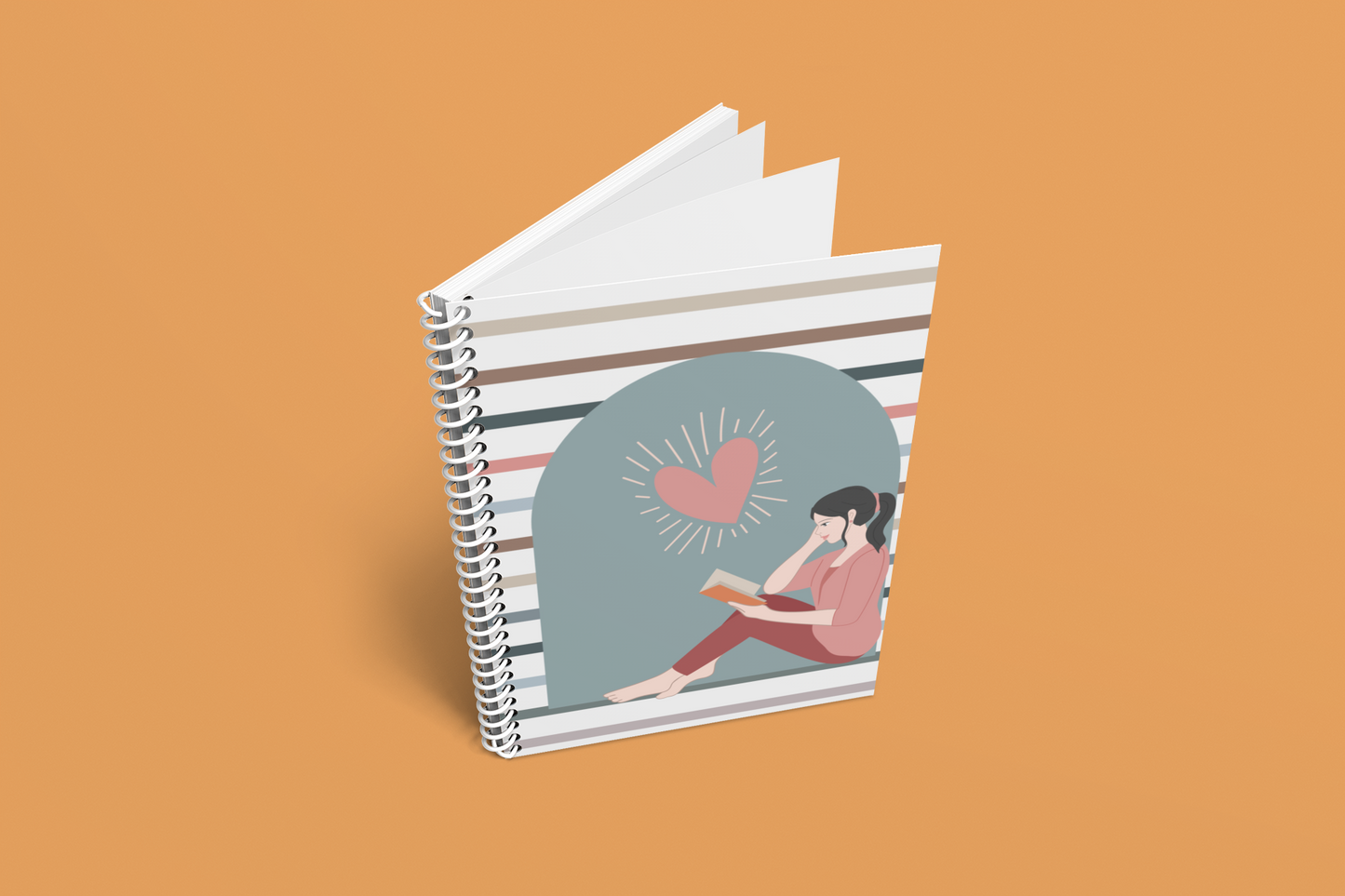 BOHO Girl Sitting Reading Spiral Wiro Notebook (Ships Only To India)