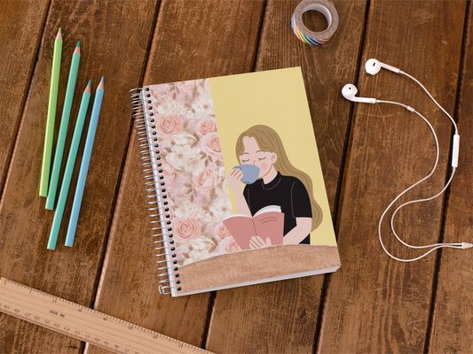 BOHO Girl Reading & Coffee Spiral Wiro Notebook (Ships Only To India)