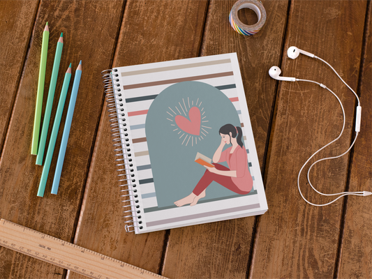 BOHO Girl Sitting Reading Spiral Wiro Notebook (Ships Only To India)