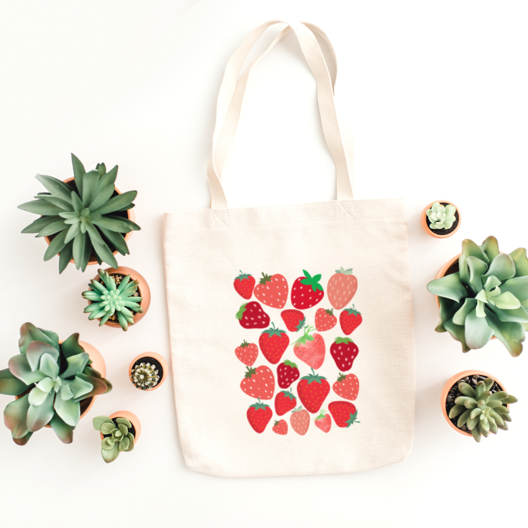 Everyday Large Tote Bag Cotton Strawberries (Ships Only To India)