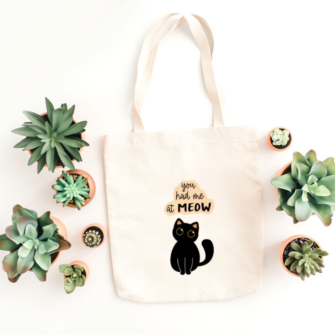 you had me at meow cat tote bag (Ships Only To India)