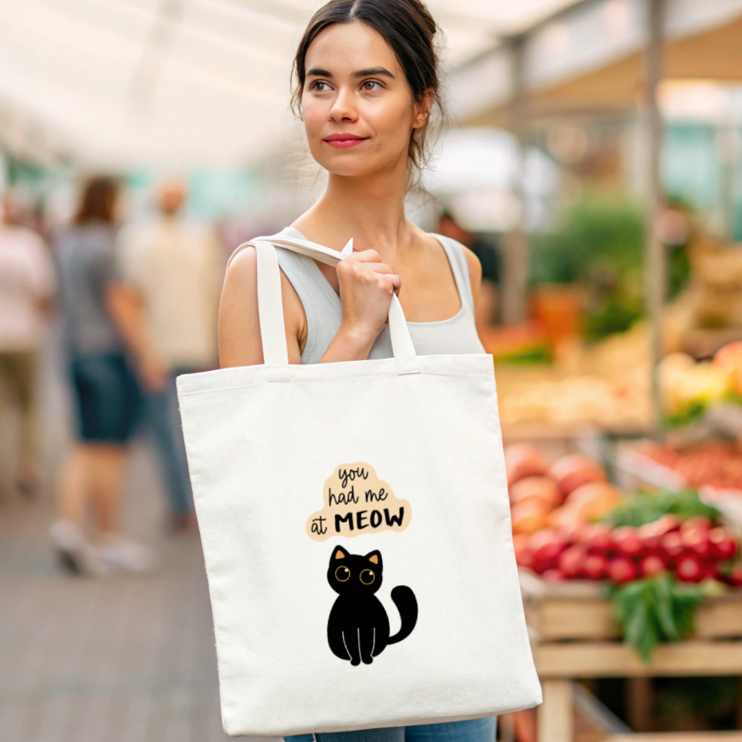 you had me at meow cat tote bag (Ships Only To India)