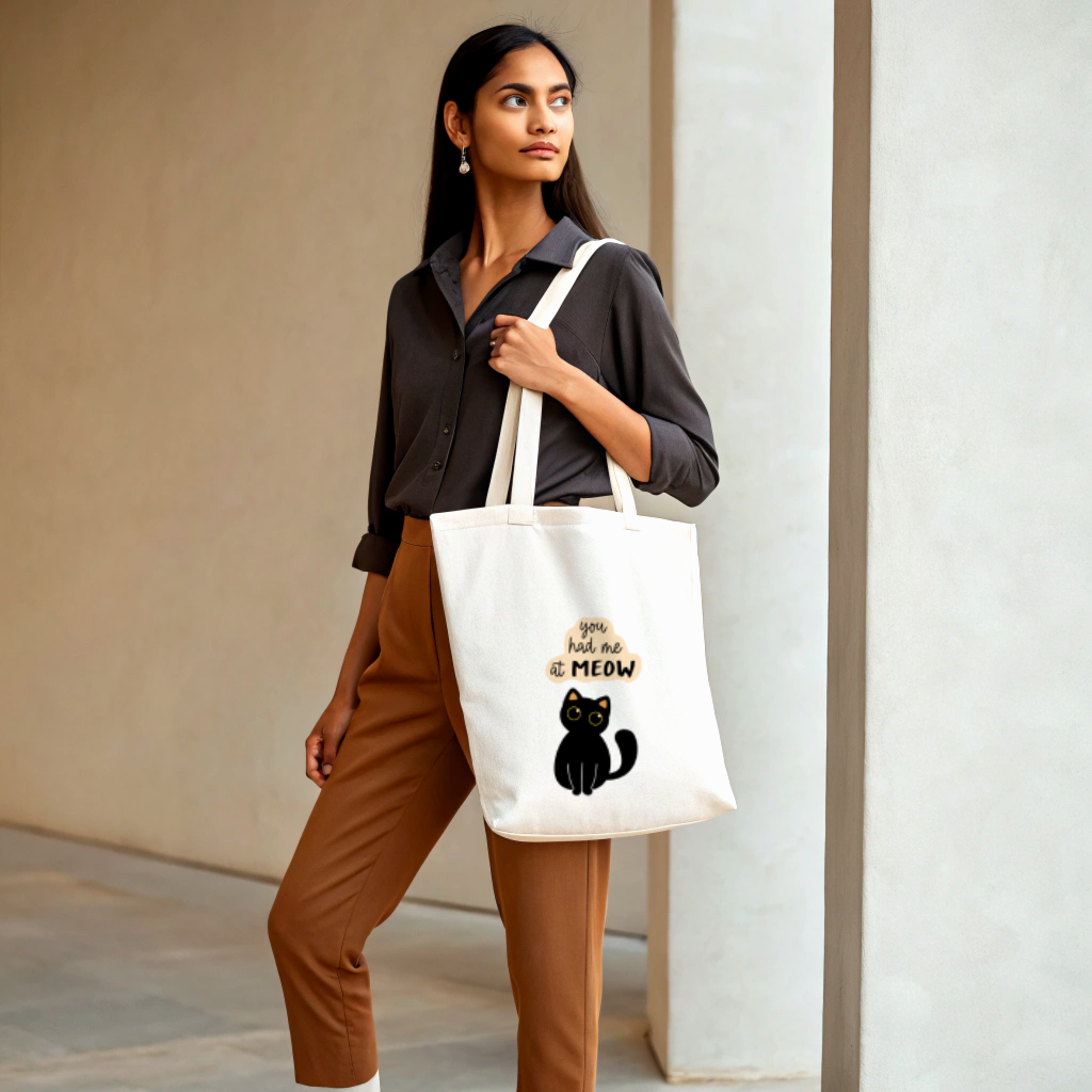 you had me at meow cat tote bag (Ships Only To India)