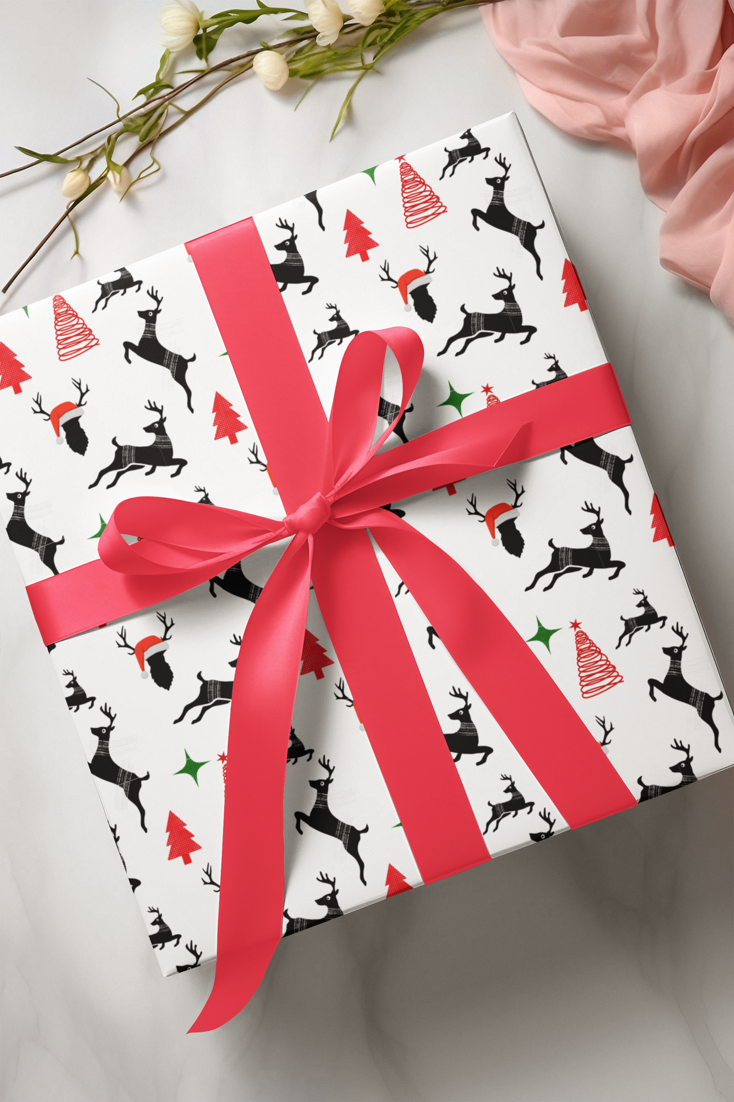 Christmas Happy Reindeer Wrapping Paper - Set of 10 / Set of 20
