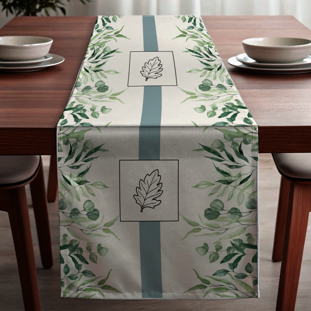 Green Foilage and Leaf Pattern Bed and Table Runner (Ships Only To India)