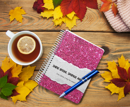 Shine Bright, Sparkle Away Pink Glitter Spiral Wiro Notepad (Ships Only To India)