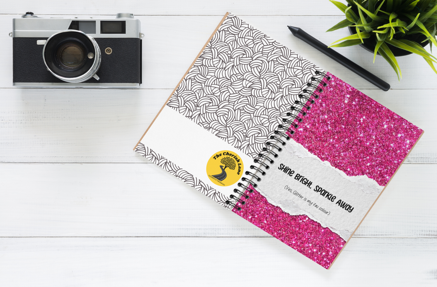 Shine Bright, Sparkle Away Pink Glitter Spiral Wiro Notepad (Ships Only To India)