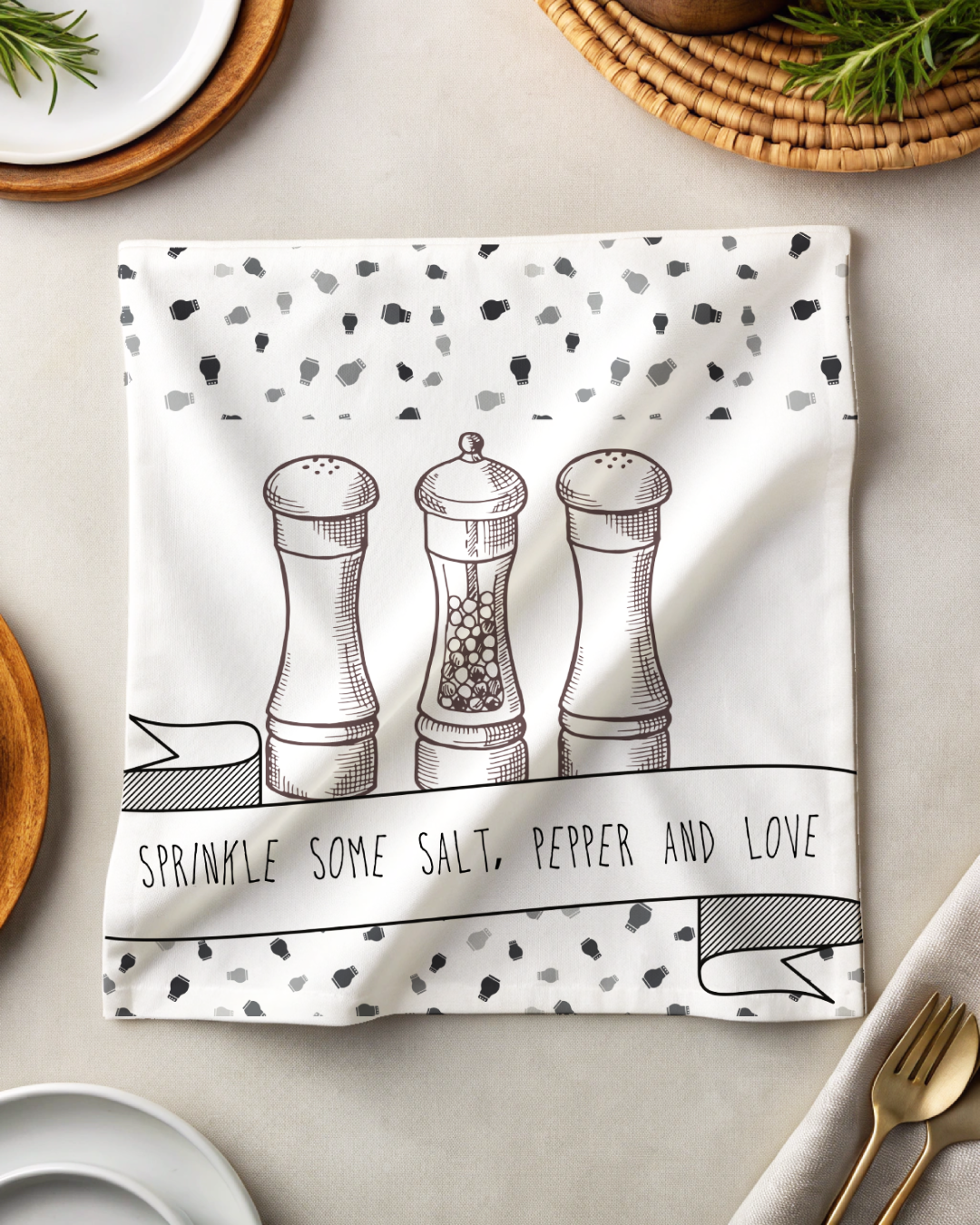 Tea Napkin - Salt Pepper & Love (Ships Only To India)