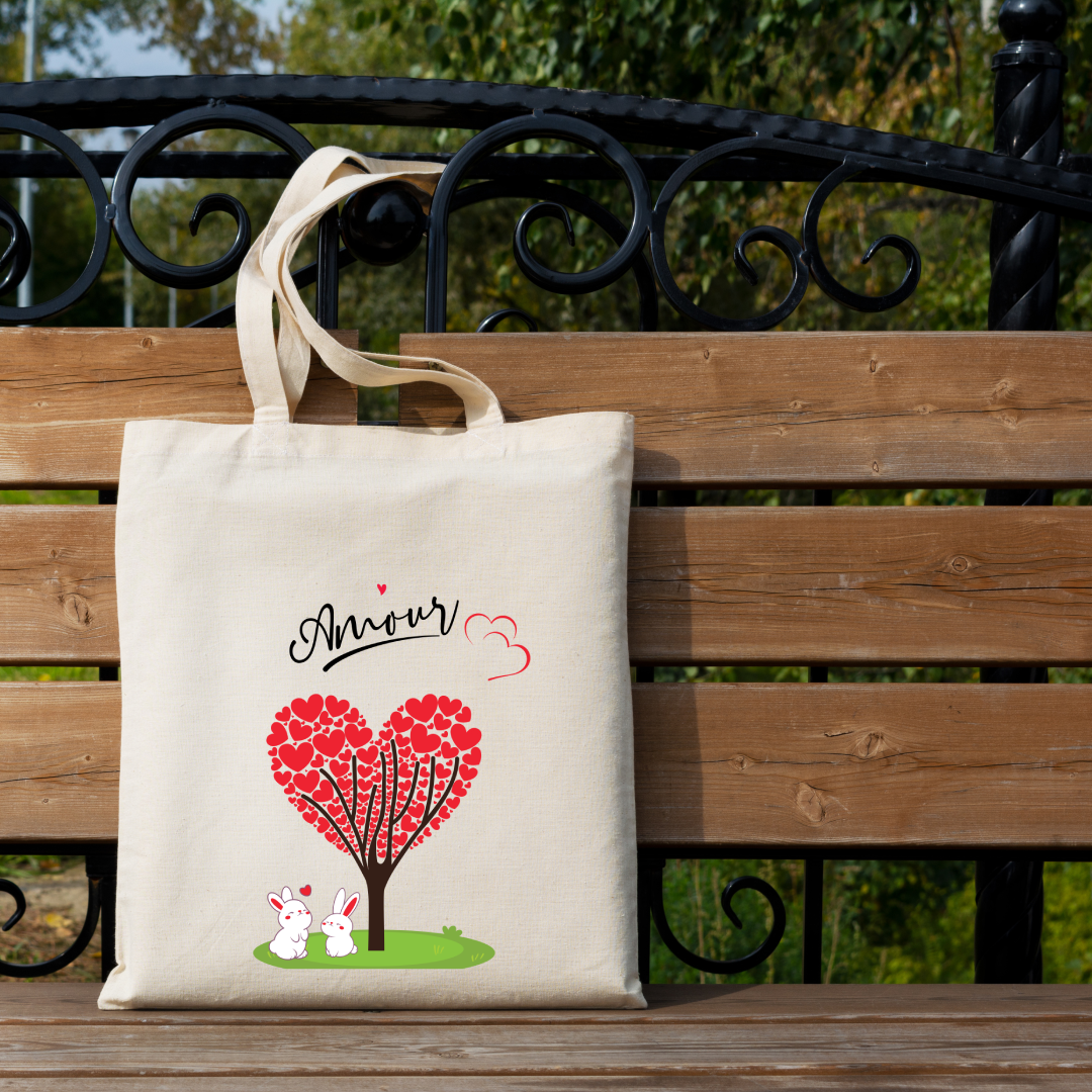 Cute Love Amour Rabbits Tote Bag (Ships Only To India)
