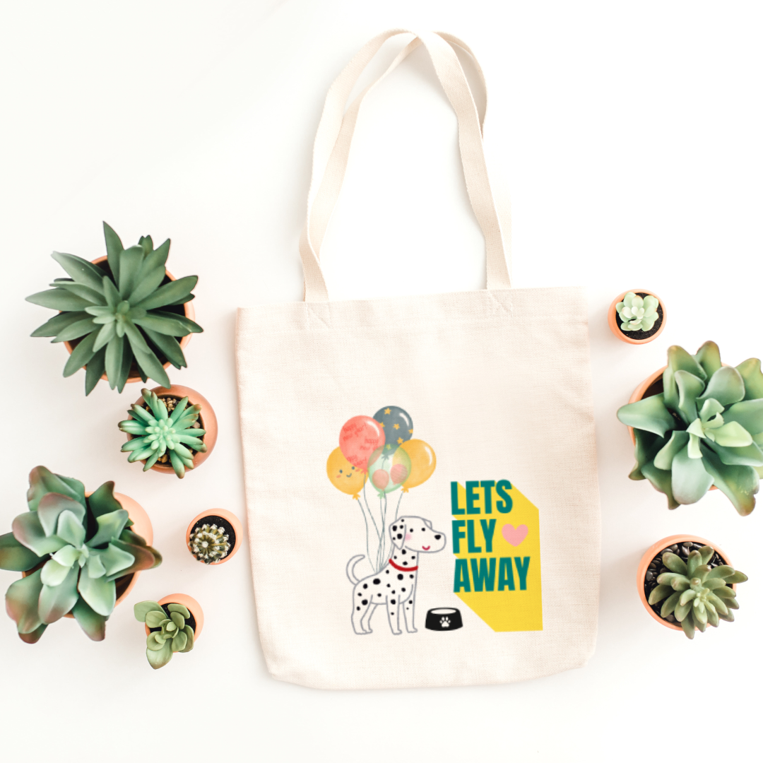 Dog & Balloons Lets Fly Away Tote Bag (Ships Only To India)