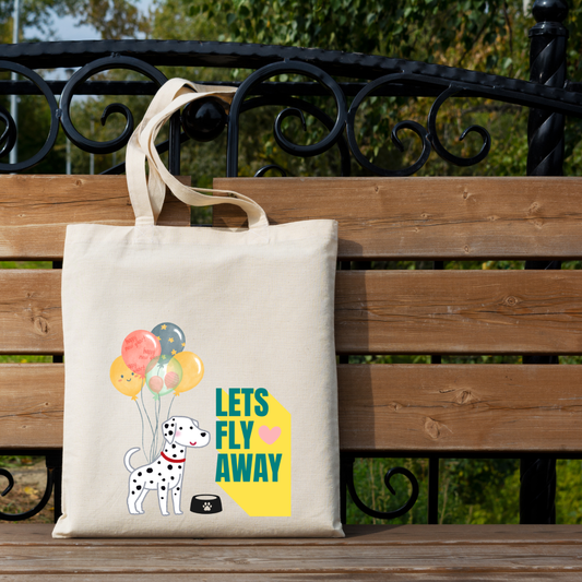 Dog & Balloons Lets Fly Away Tote Bag (Ships Only To India)