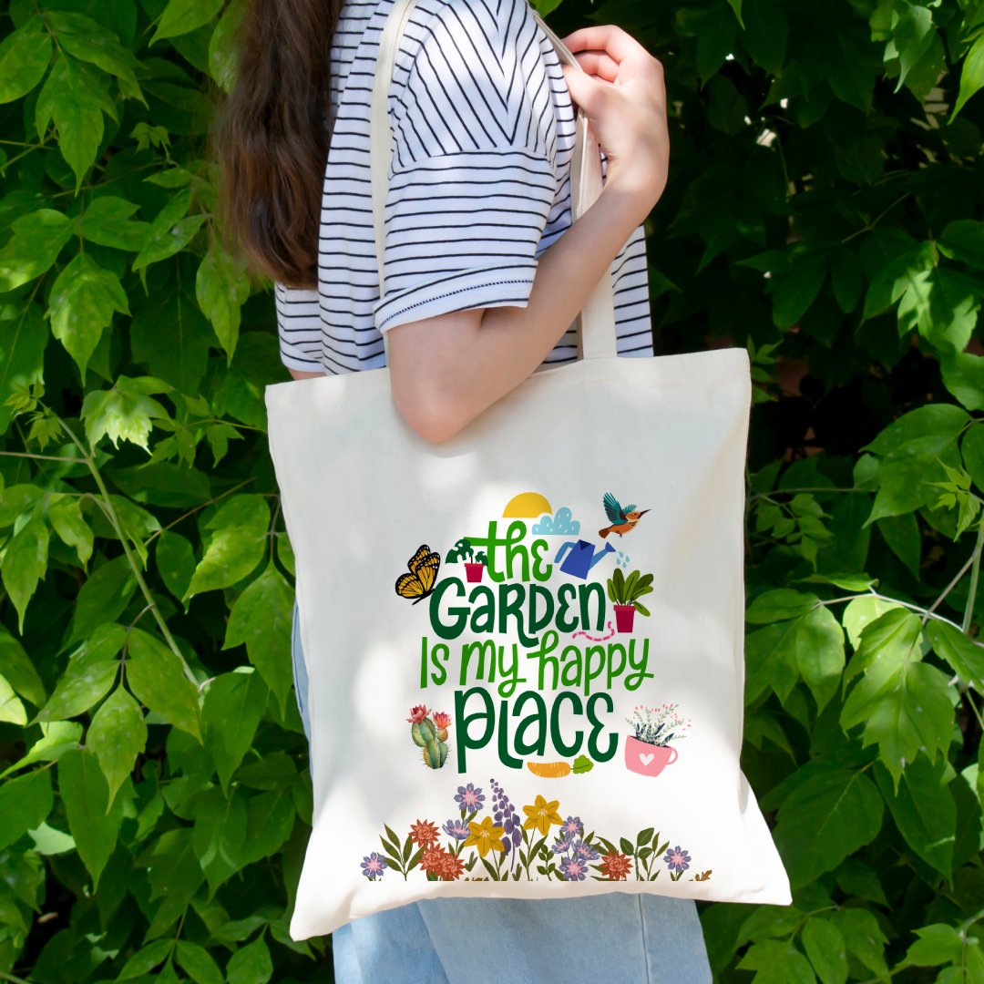 Garden is my happy place tote bag (Ships Only To India)