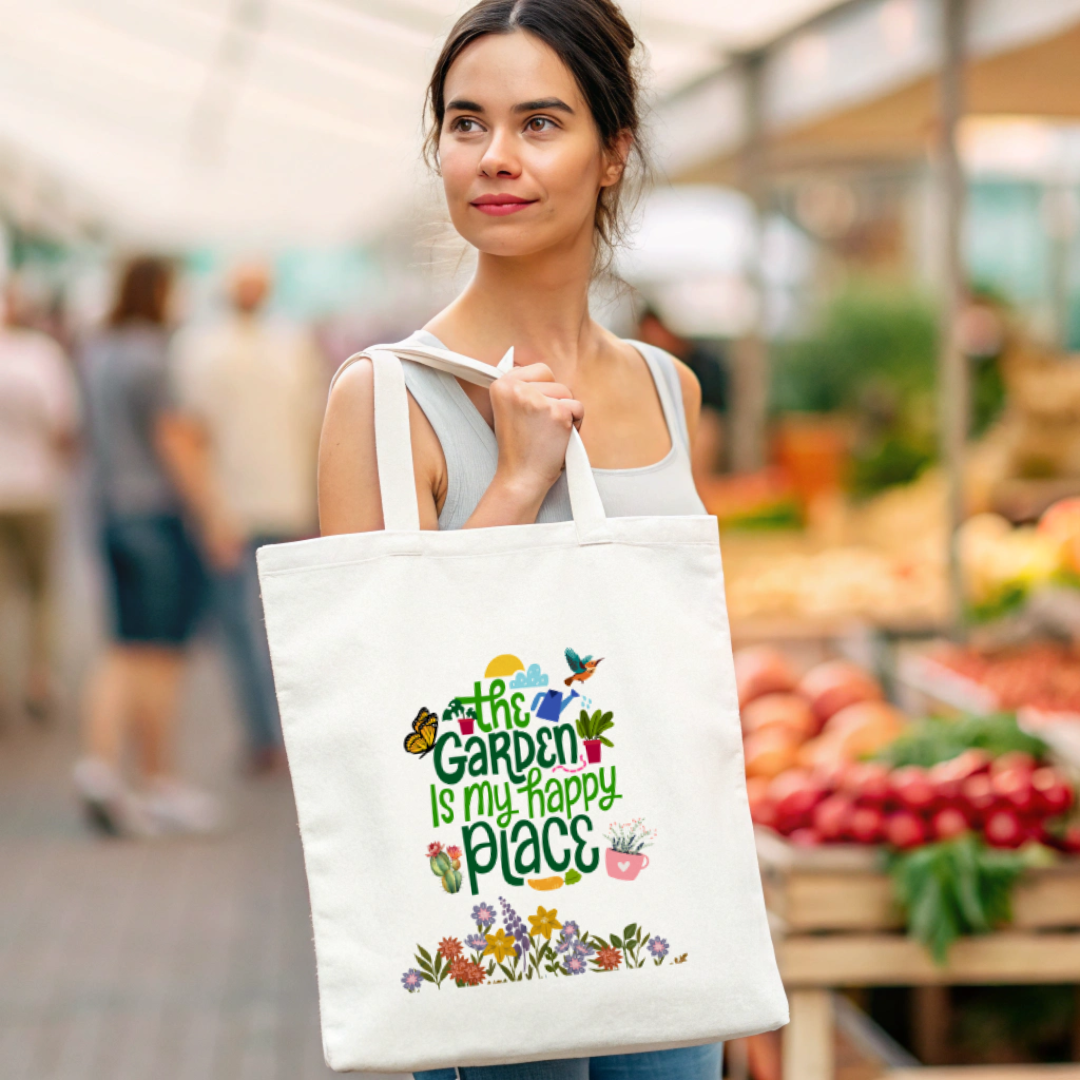 Garden is my happy place tote bag (Ships Only To India)