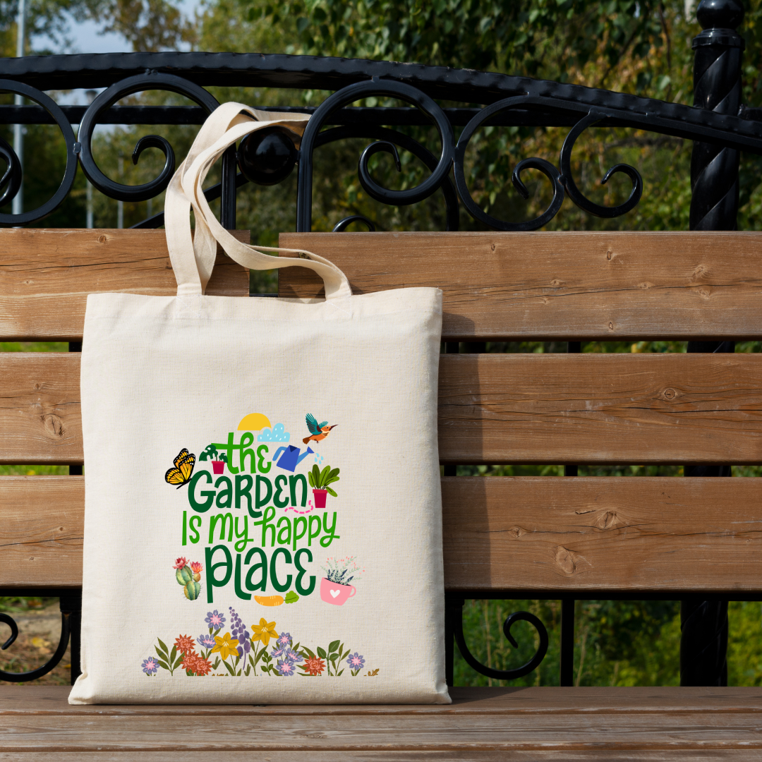 Garden is my happy place tote bag (Ships Only To India)