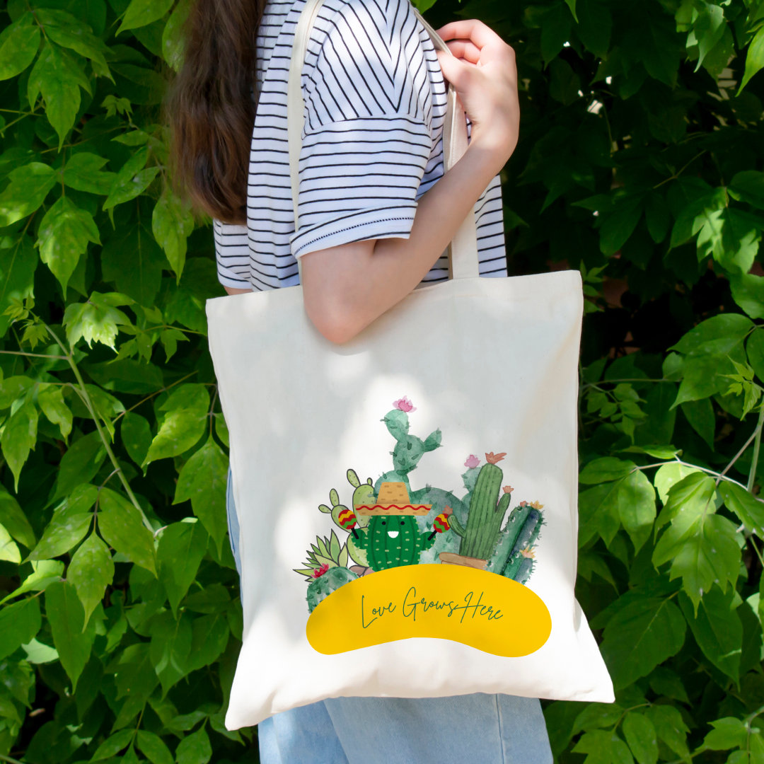 Everyday Large Tote Bag Love Grows Here (Ships Only To India)