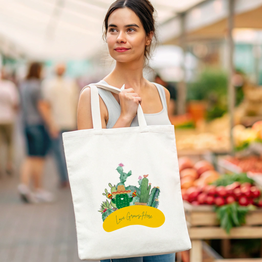 Everyday Large Tote Bag Love Grows Here (Ships Only To India)