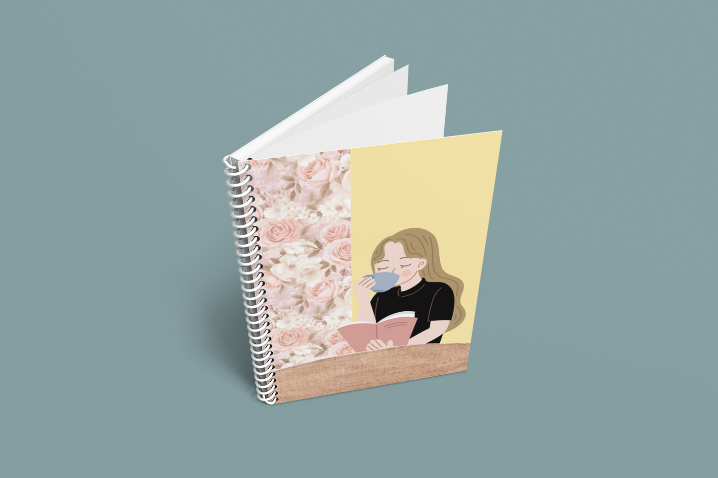 BOHO Girl Reading & Coffee Spiral Wiro Notebook (Ships Only To India)