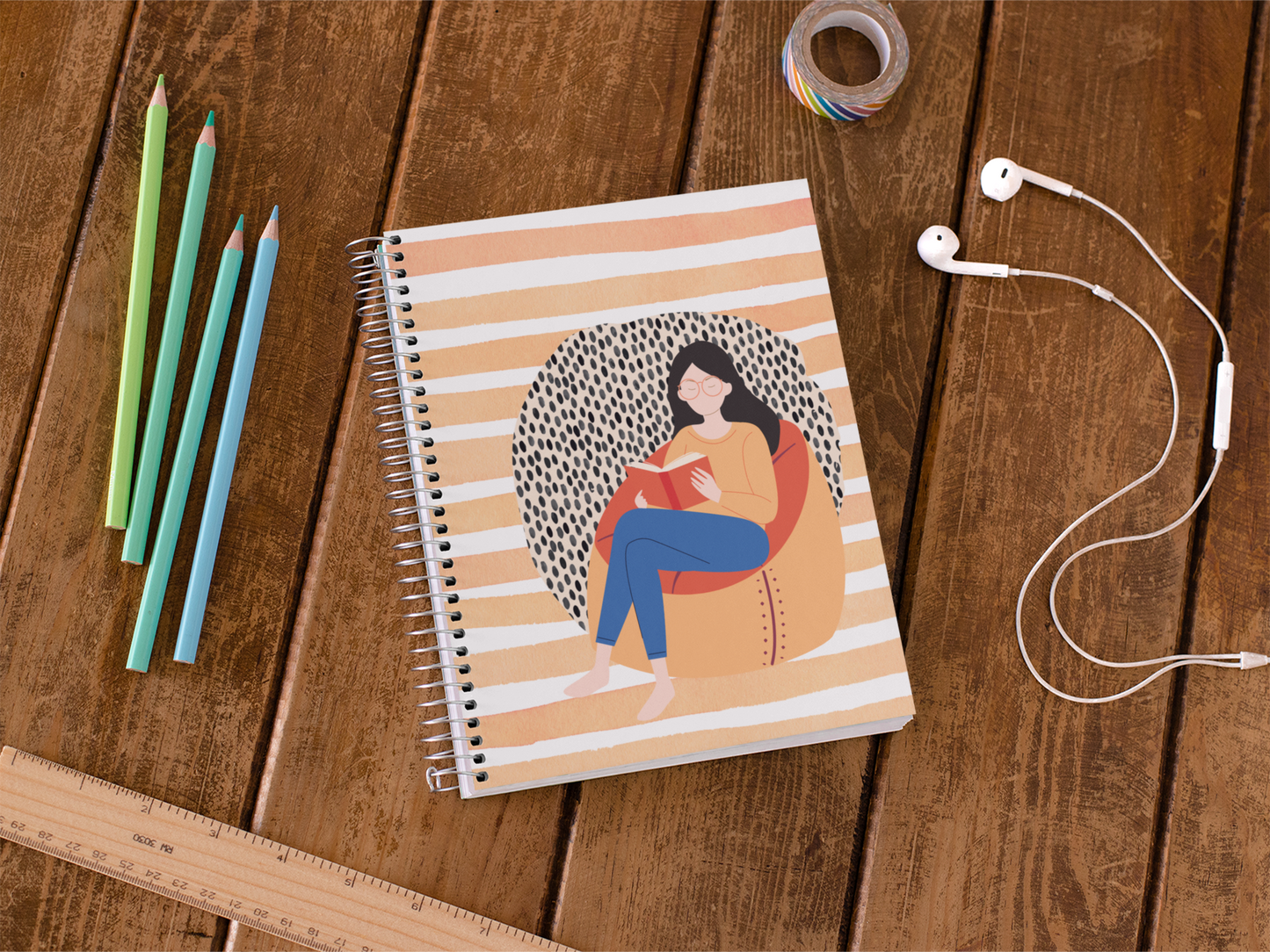 BOHO Girl Reading Beanbag Relax Spiral Wiro Notebook (Ships Only To India)
