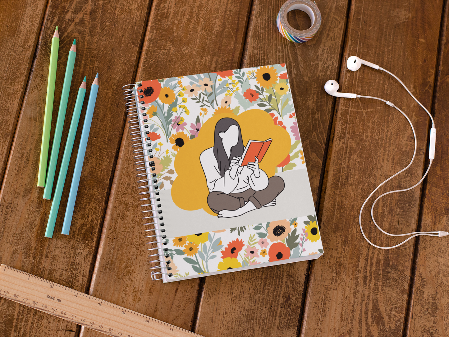 BOHO Floral Girl Reading Spiral Wiro Notebook (Ships Only To India)