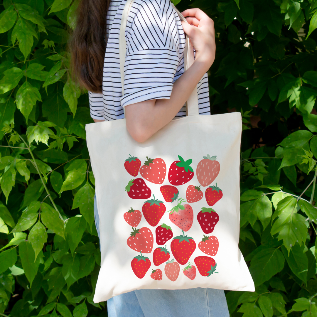 Everyday Large Tote Bag Cotton Strawberries (Ships Only To India)