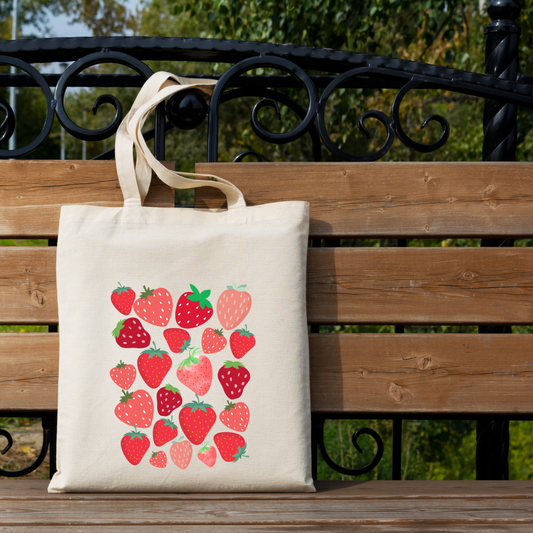 Everyday Large Tote Bag Cotton Strawberries (Ships Only To India)