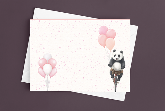 Kids Tags & Flat Card - Panda On Cycle with Balloons - Set of 20 / 50